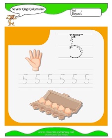 5 Rakamı Çizgi Çalışmaları Çalışma Sayfaları